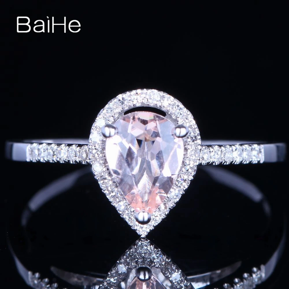 BAIHE Sterling Silver 925 Pink Morganite Ring Women Lady Wife Gift Trendy Fine Jewelry モルガナイトリング Anillo Cincin Morganite மோதிரம்