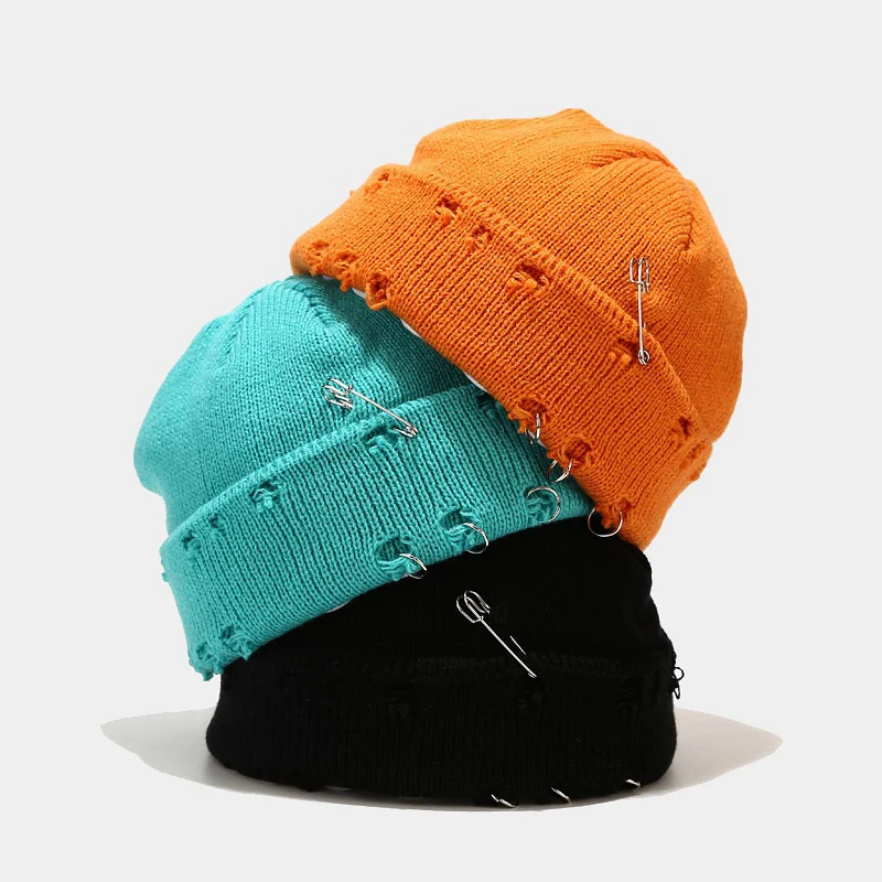 Winter Harajuku Knitted Skullies Women Fashion Warm Thick Hat Autumn Hip hop Beanies Unisex Hole Basic Cap PJ074