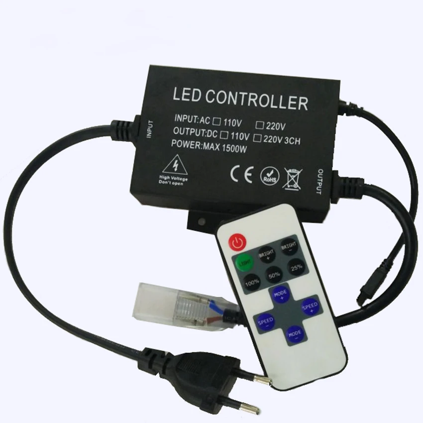 110V 220V Led Dimmer Switch 1500W Controller with 11keys IR Remote for Single Color Led Strip Dimmer EU plug / US plug