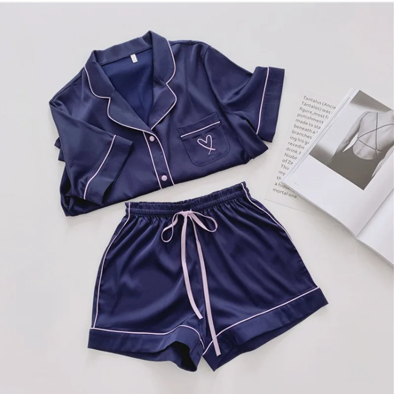 Wear Loungewear Pyjamas Women Pijama Sleepwear Pj Set Satin Short Sleeve Nightwear Set 2020 Silk Pajamas for Women Home