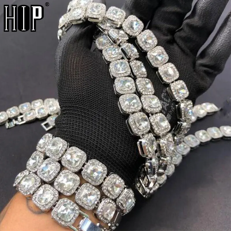 Hip Hop 12MM Prong Micro Pave Cubic Zircon Alloy Tennis Chain Bracelet Necklace Bling For Men Women Jewelry