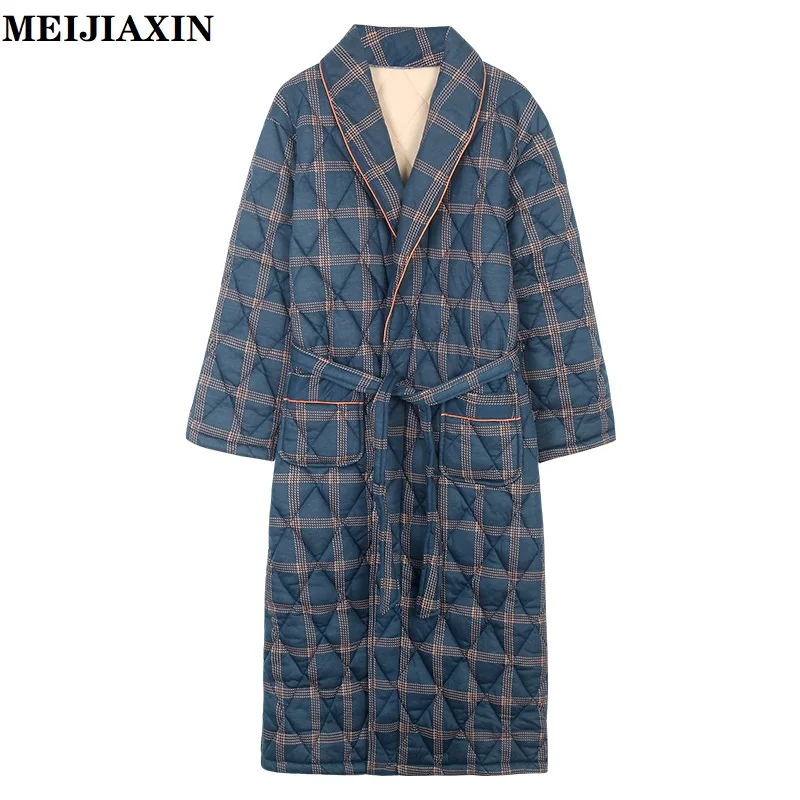 Winter Men\'s Robes Warm Thicken Knited Cotton Pajama Soft Comfortable Simple Plaid Pyjama Breathable Man Bathrobe Homewear