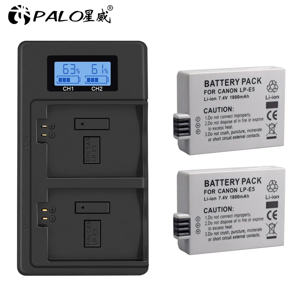 

PALO LP-E5 LPE5 LP E5 Battery + LCD Dual USB Charger for Canon EOS 1000D 500D 450D Kiss X3 X2 F EOS Rebel XS XSi Rebel T1i.