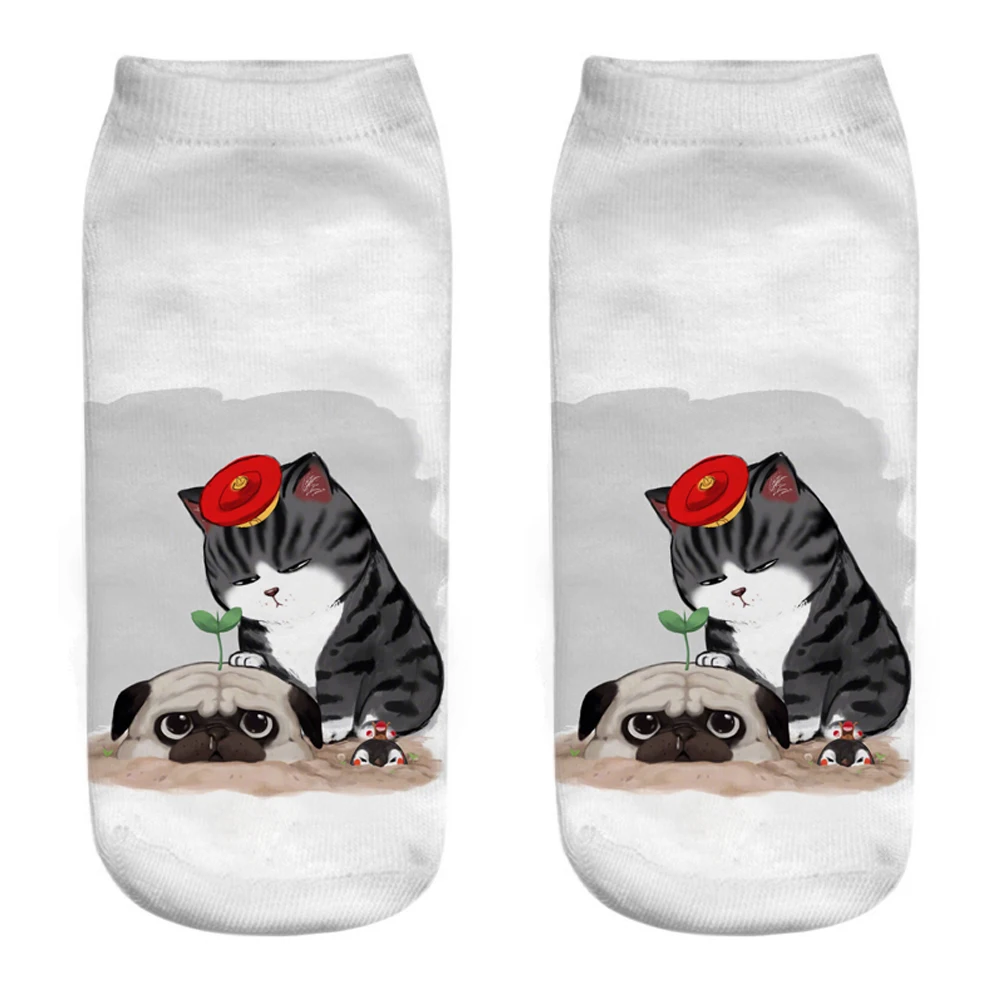 1 paio simpatico cartone animato divertente stampa 3D Happy Love Cat con dio vita quotidiana calzini Unisex creativi orgogliosi Pug Kitten calzini