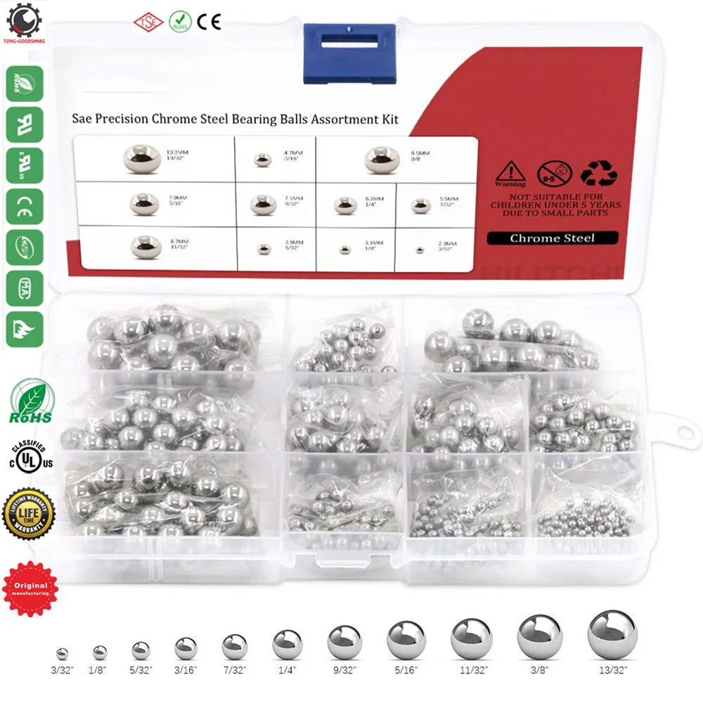 

11 Size SAE Precision Bearing Steel Ball Assortment Loose Bicycle Bearing Balls,Mixing Balls Rust-Proof Stainless Steel Balls