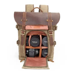 men High Quality Waxed Canvas Leather Backpacks Vintage Camera Backpack Retro DSLR Traveling Rucksacks Fashion Daypacks