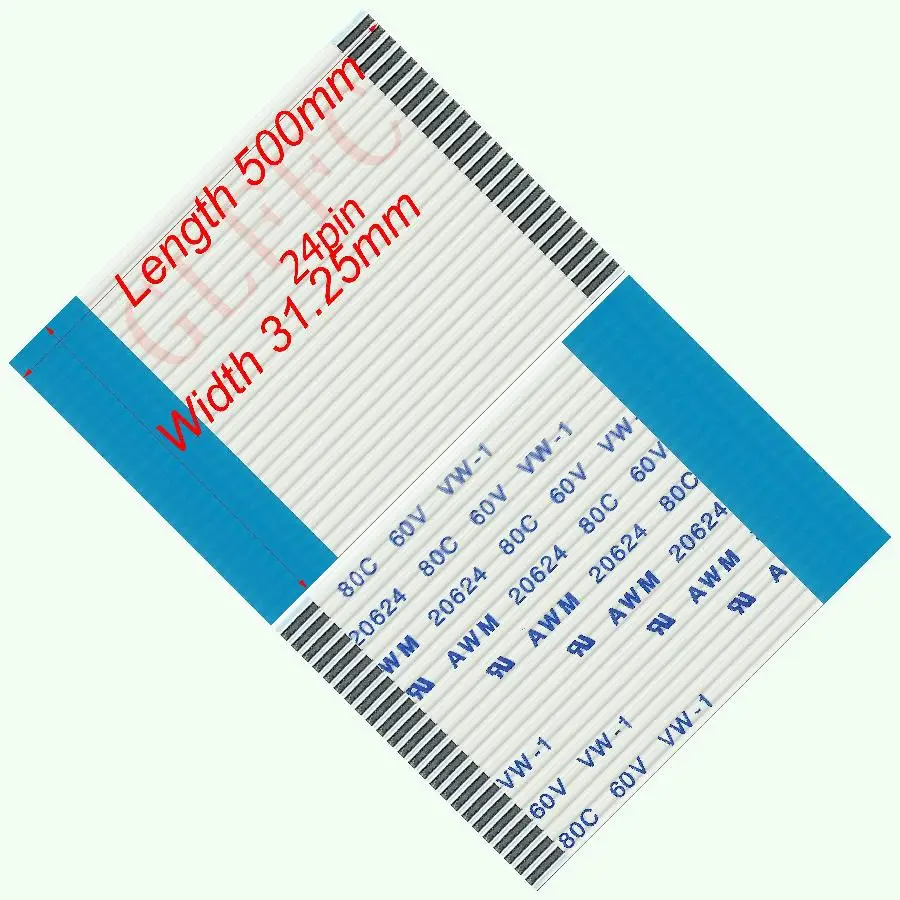 24pin 1,25 pitch 50mm-6200mm B-typ Flexible Flach Kabel FFC awm 20624 ROHS für TTL LCD DVD Computer