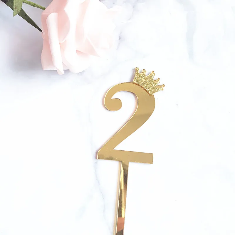 0-9 Kronen-Zahlen Happy Birthday Tortendekoration Gold Acryl Hochzeit Party Cupcake Topper für Babyparty Geschenk Dessert Dekoration – Detail 13