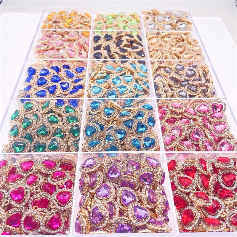 Peixin 10pcs/set Fashionable Colorful Cute Crystal Heart-Shaped Women\'s Jewelry Accessories DIY Jewelry Making Charm Wholesale