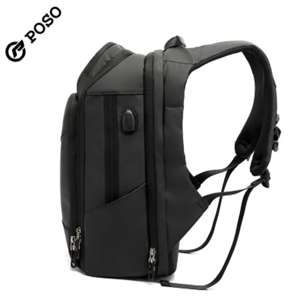 POSO-mochila impermeable de nailon para ordenador portátil, morral de viaje para deportes al aire libre y negocios, con USB de 17,3 pulgadas, a la