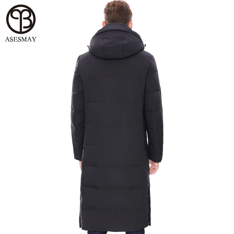 Asesmay brand men winter jacket 90% white duck down coats hooded parkas x-long keep warm male down jacket overknee outerwear