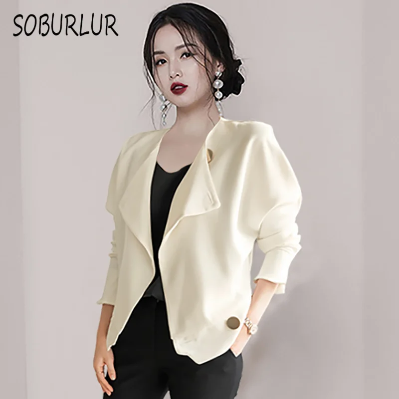 

SOBURLUR Chic Women's Blouses Long Sleeve Korean Fashion White Shirts Crop Tops OL Formal Elegant Tunics Female Clothes 2021 New