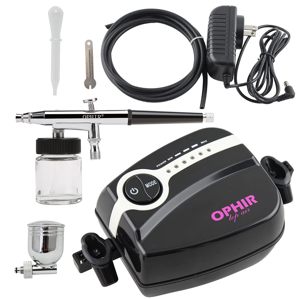 OPHIR Portable 0.3mm Airbrush Kit with 5 Adjustable Mini Air Compressor for Hobby Art Paint Model Airbrush Set _AC094B+AC005