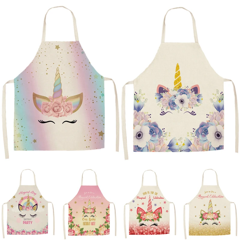 1Pcs Colorful Animal Printed Cleaning Art Aprons Home Cooking Kitchen Apron Cook Wear Cotton Linen Adult Bibs 53*65cm WQ0087