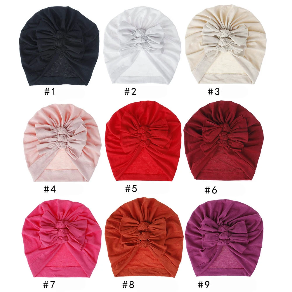 Cotton Newborn Solid Color Pleated Hat BeBes Twist Turban Bow Knot Baby Girls Cap Hat Unisex Cotton Soft Head Hoop Infant Beanie