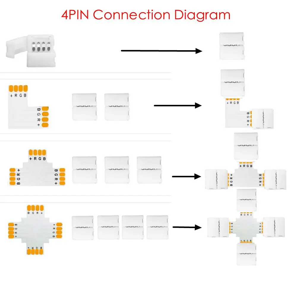 Led Strip Solderless Accessoires 2/3/4/5PIN T/L/X Hoek Connector WS2812 WS2811 WS2815 Rgb Rgbw Rgbww Led Strip Licht 10Mm Breed