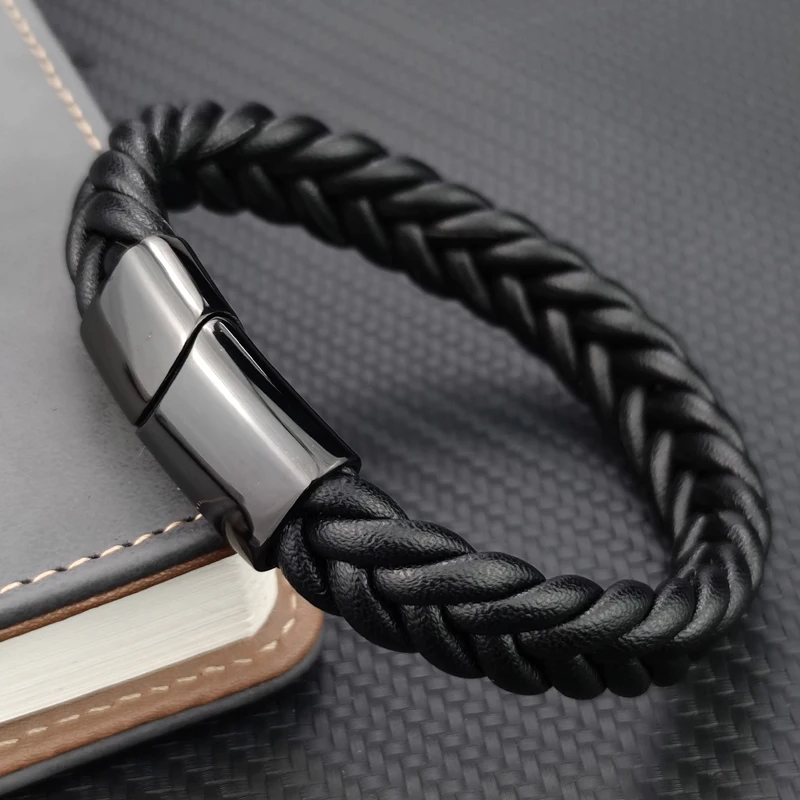 Luxury Multicolor Wax Rope Winding Design Classic Stainless Steel Men's Leather Bracelet Choose Handsome Men's Christmas Gifts