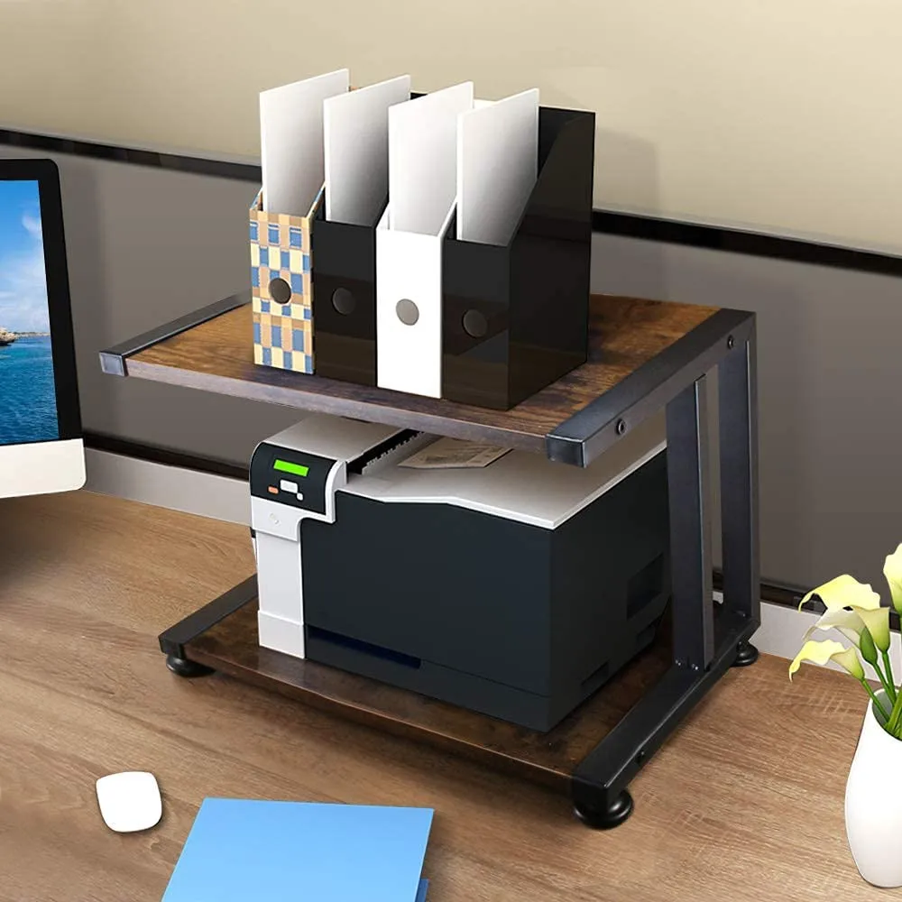 Desktop Printer Stand Wood Desk Storage Organizer Book  Shelf Desk Rolling Printer Cart for Fax MachinePrinter Stand Steel Frame