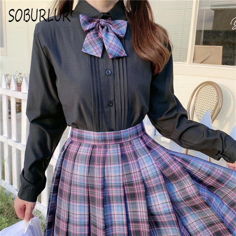 SOBURLUR 2021 Summer JK Set  Kawaii Anime Basic  Women's Shirt  Blouses Skirt Tops Sweet Girl  Sexy Fashion Student's Skirt Top