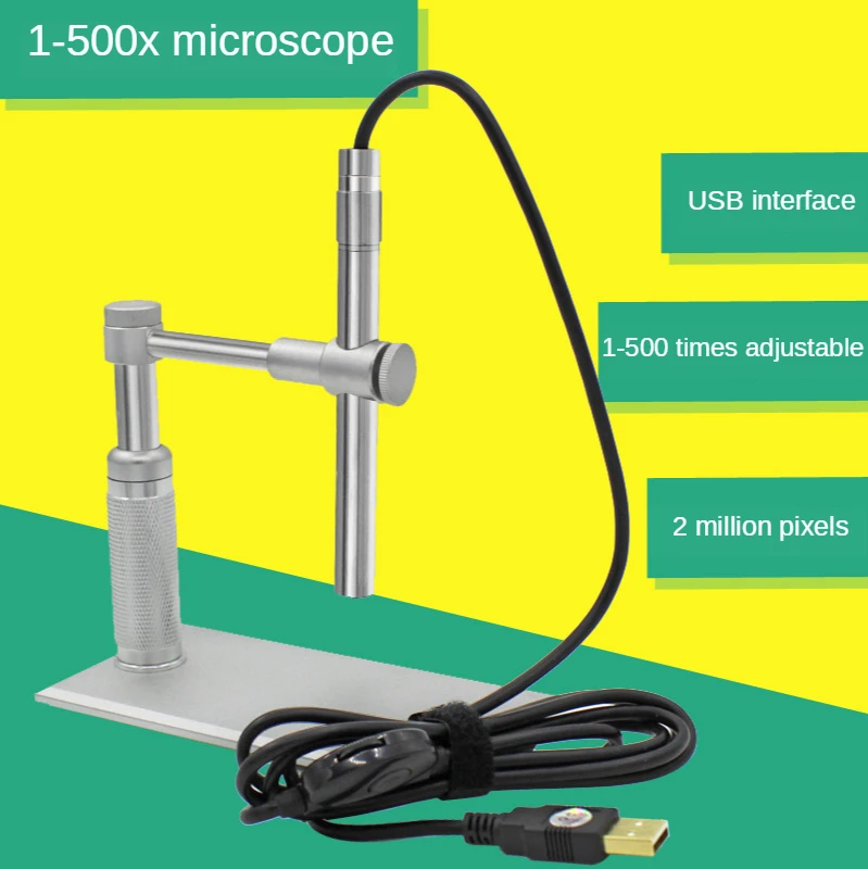 Endoscópio Digital Usb 1500x com 2mp 12 mm Led Portátil de Metal Suporte Caneta Microscópio