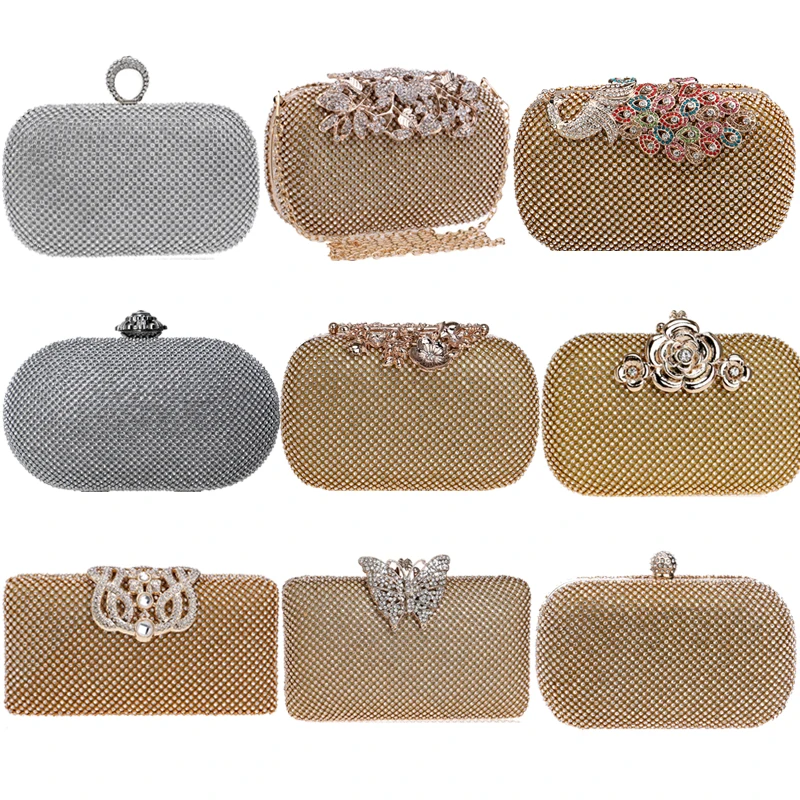 Finger ring rhinestones women evening bags metal luxury new lady clutch wedding party shoulder chain handbags diamonds  purse