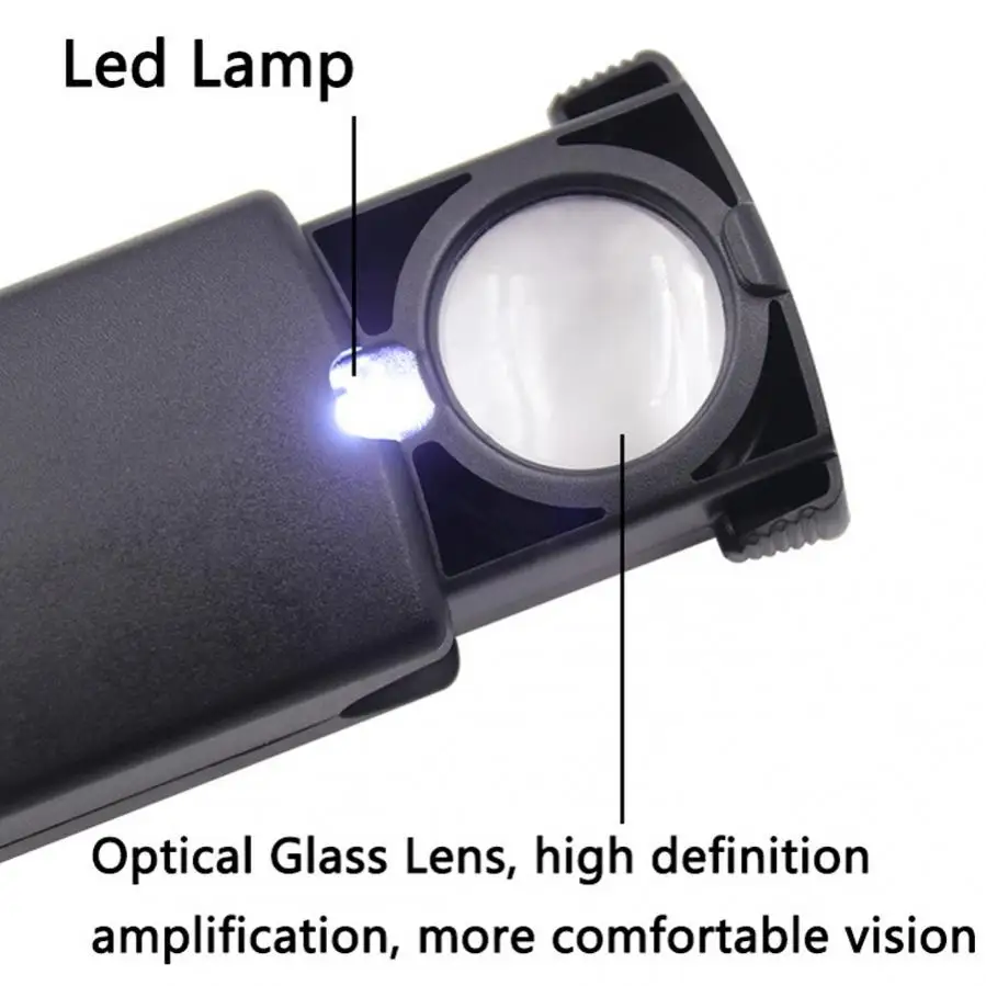 45X عدسة قراءة مكبرة صغيرة قابلة للطي جيب المكبر لقراءة عدسة Led مكبرة مجوهرات العدسة طوابع زهرية القماش مضيئة