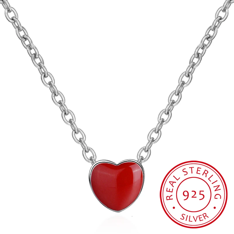 

925 Sterling Silver Red Heart Choker Necklaces & Pendants For Women Bijoux Boho Fashion Wedding Gift Kolye Collares