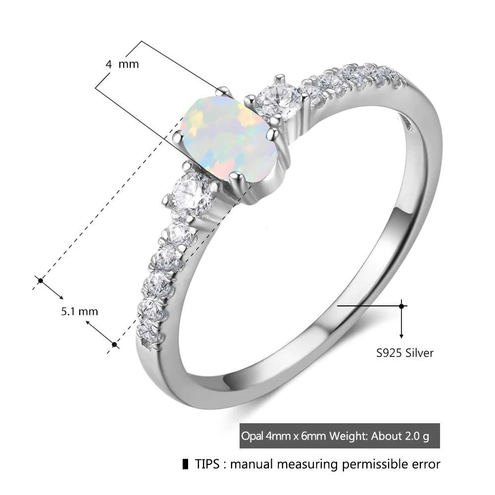 Opal Rings 925 Sterling Silver Cubic Zirconia Women Wedding Ring Simple Thin Female Finger Rings Fine Jewelry (Lam Hub Fong)