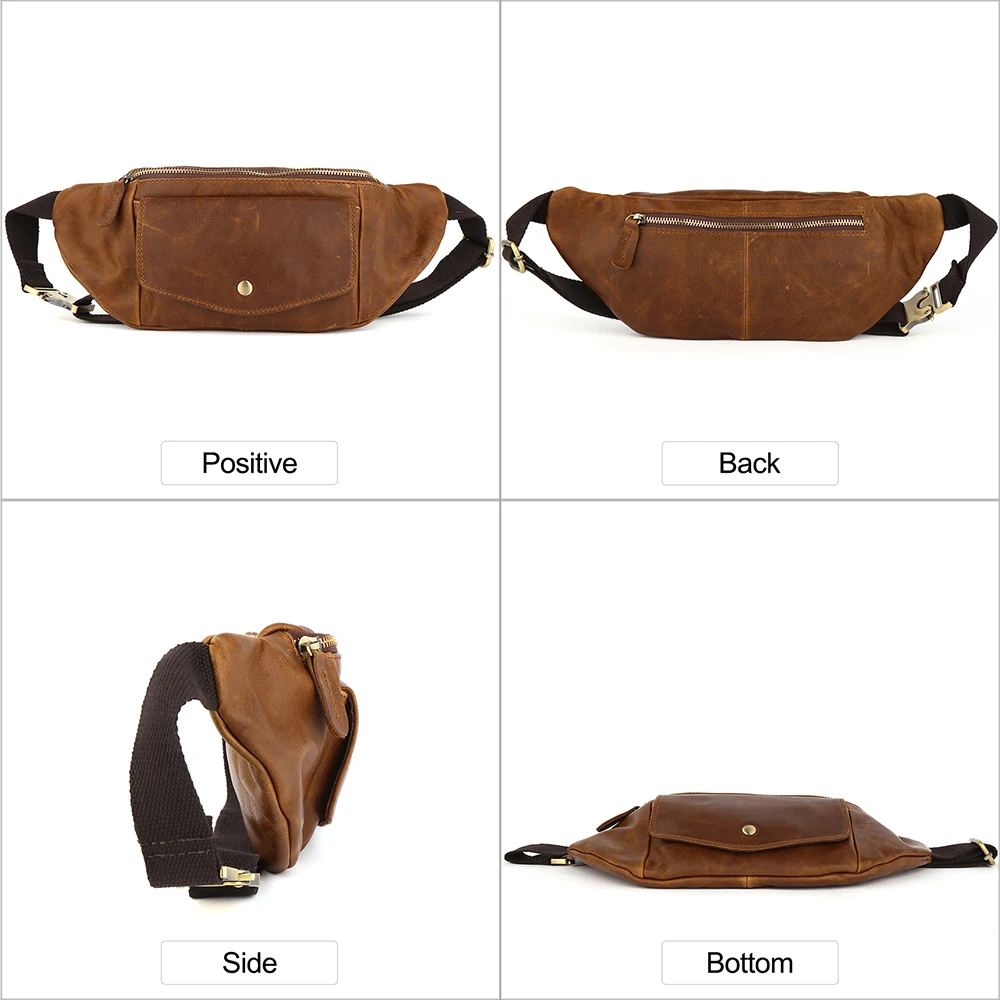 JOYIR Crazy Horse Leather Men Waist Bag Casual Fanny Pack Male Waist Pack for Cell Phone Belt Pouch Hip Bum Bag Travel Chest Bag