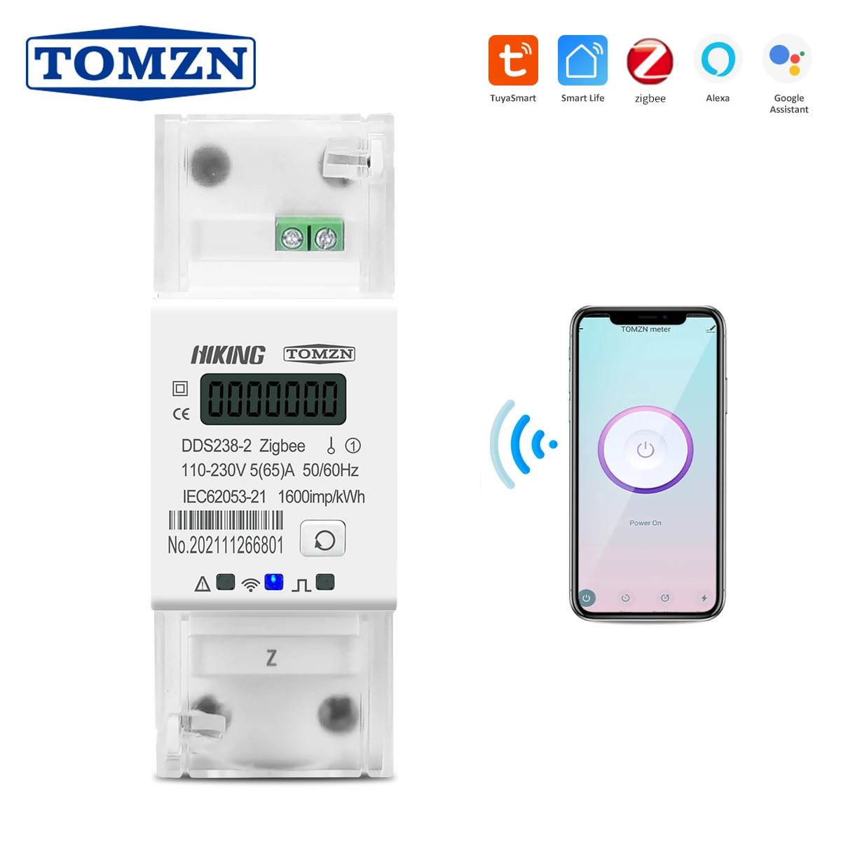 TOMZN 65A Jednofazowa Bramka Zigbee Tuya na Szynę DIN, Inteligentny Miernik Energii WIFI, Timer, Monitor, Licznik kWh, Watomierz 110V 220V 50/60Hz