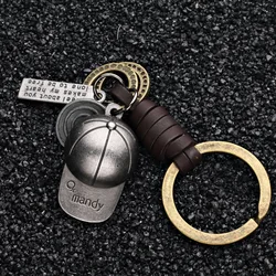2024 Trend Jewelry Alloy Accessories Hat Pendant Keys Chain Vintage Handmade Weave Leather Keychains Men