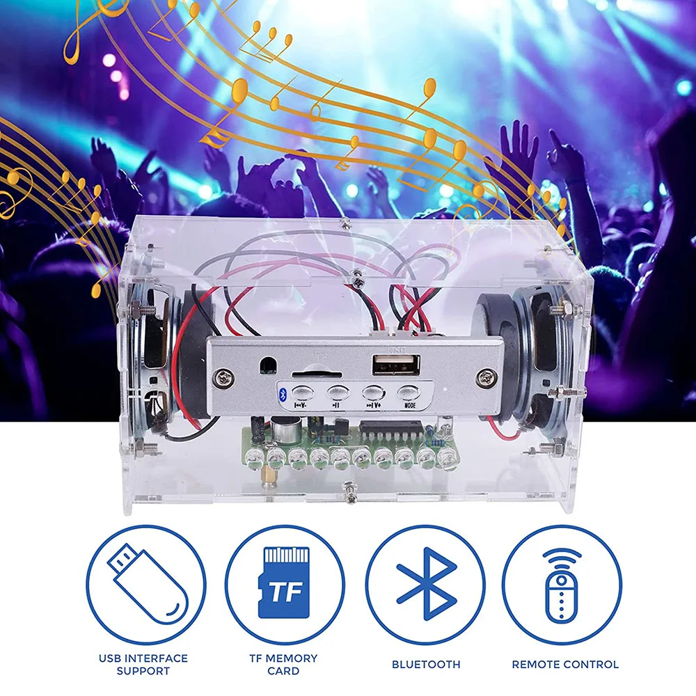 DIY Electronic Kit Bluetooth-Compatible 5.0 Speaker Music Spectrum Soldering Practice LED Flashing 2*3W Power Amplifier