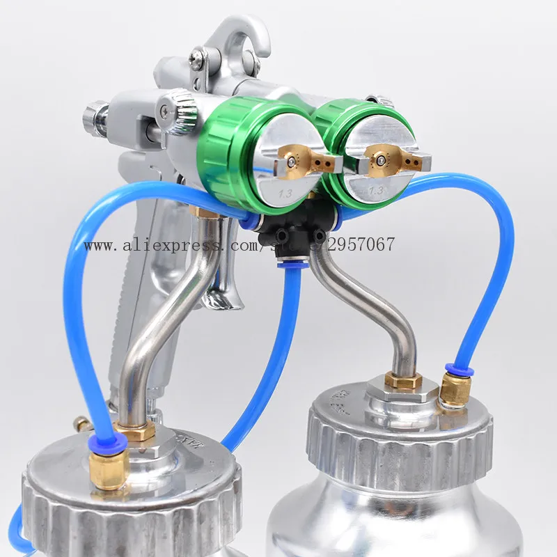 Double nozzle spray gun 1.3mm nano chrome painting high pressure mirror Dual Head pneumatic sprayer