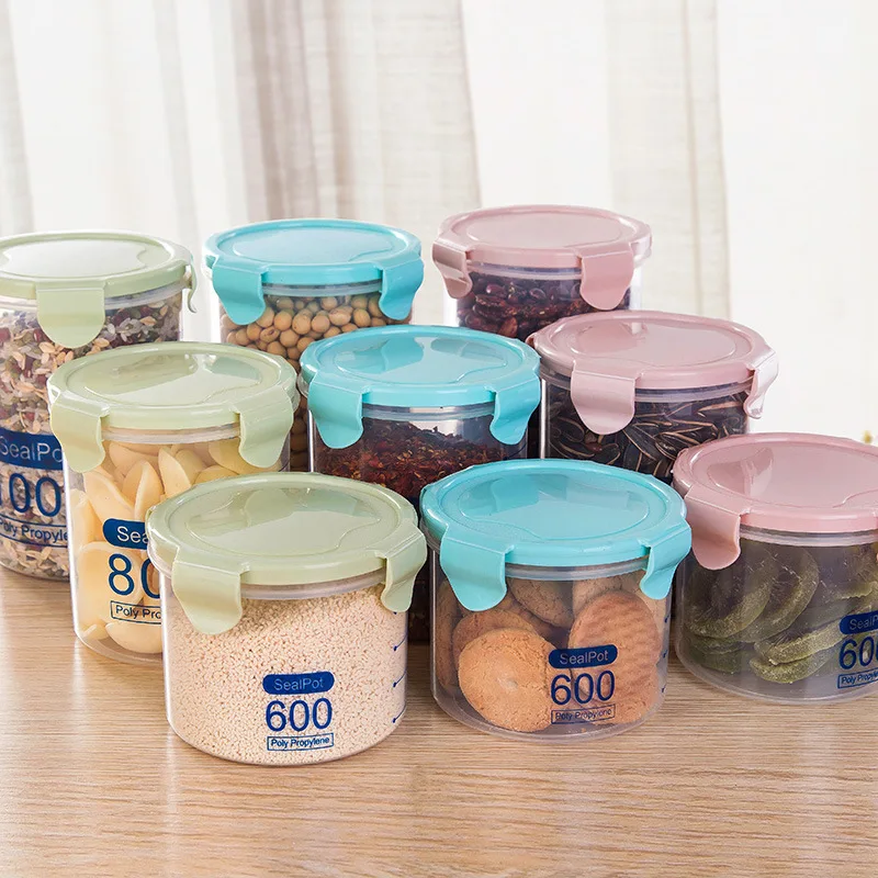 Food Container Seal Pot Tea Coffee Candy Storage Tank Practical Plastic Cereals Snacks Box Cookie Canister Jars Kitchen tools