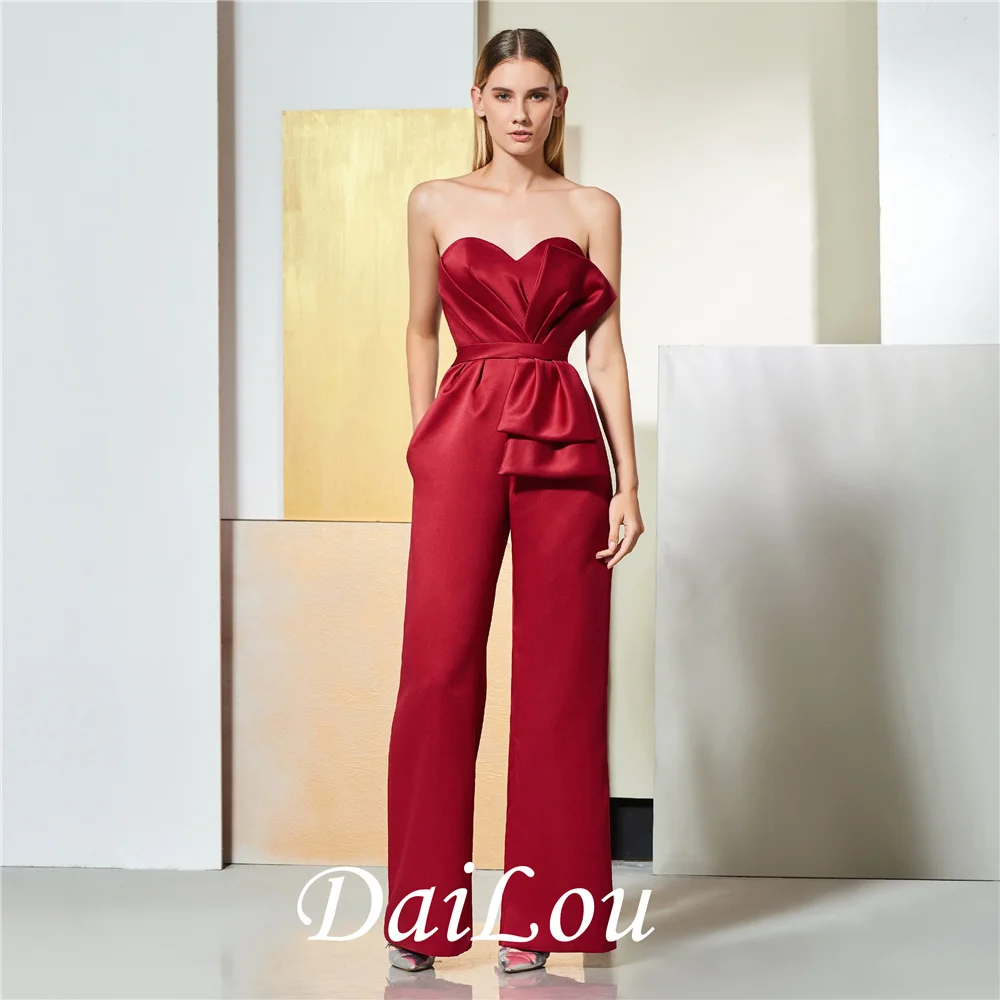 

Sheath/Column Sweetheart Pleats Pockets Bowknot Sleeveless Floor-Length Mother of the Bride Dress Jumpsuits 2021