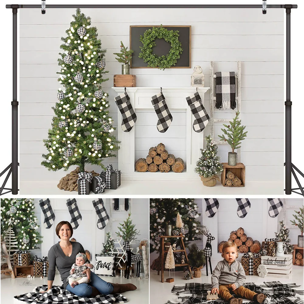 عيد الميلاد التصوير خلفية الموقد الشتاء الأسرة حزب راية خلفية شجرة عيد الميلاد جورب إكليل التصوير الفوتوغرافي استوديو الصور