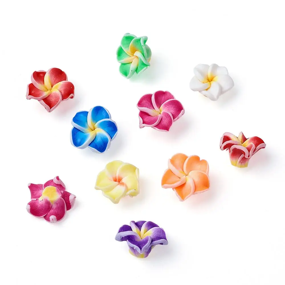 200pcs Mixed Color Handmade Polymer Clay 3D Flower Plumeria Beads 12/15/20mm for Earring Necklace Bracelets Making DIY Hole: 2mm