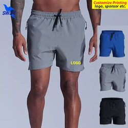 Summer Men Breathable Workout Short Pants with Zipper Pocket Quick Dry Gym Fitness Bottoms Drawstring Running Shorts Customized