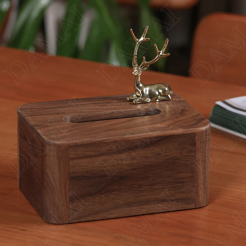 

European Wooden Tissue Box Gilded Elk Decorative Living Room Desktop Paper Boxes Modern Bedroom Bedside Table Tissues Organizer