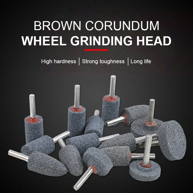 UCHEER 1pc High Efficiency Brown corundum Grinding Head Polisher Replacement Drill Bit gray cylindrical cone spherical