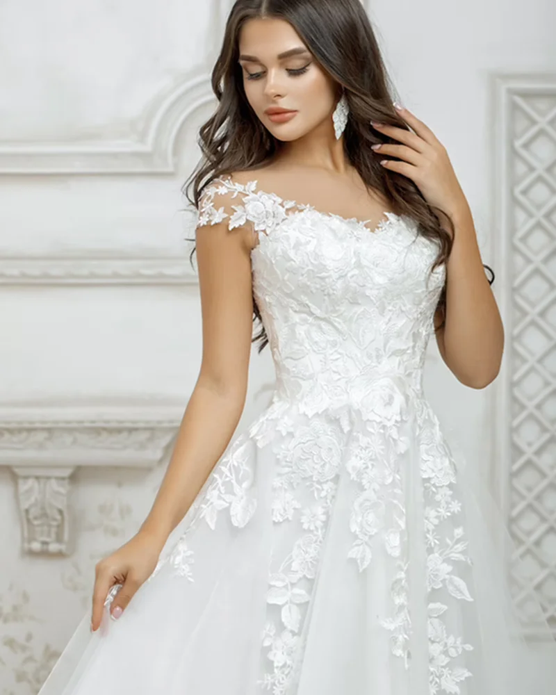 LoveDress Elegant V-Neck Short Wedding Dress A-Line Lace Appliques Princess Wedding Gown 2023 Button Tulle Vestido De Noiva