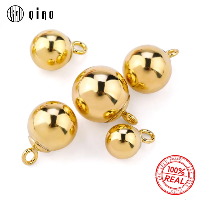 1PCS 4-8MM Round 14K Gold Filled Pendant Smooth ball charms jewelry beads for DIY bracelet necklace making jewelry findings