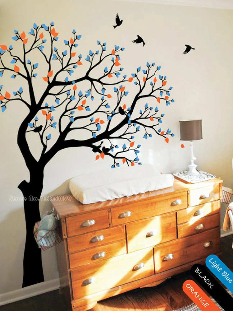 

Large Tree Landscape Wall Sticker Branches Birds Removable Art Decals PVC Poster Stickers For Baby Kids Room Home Decor LL2367