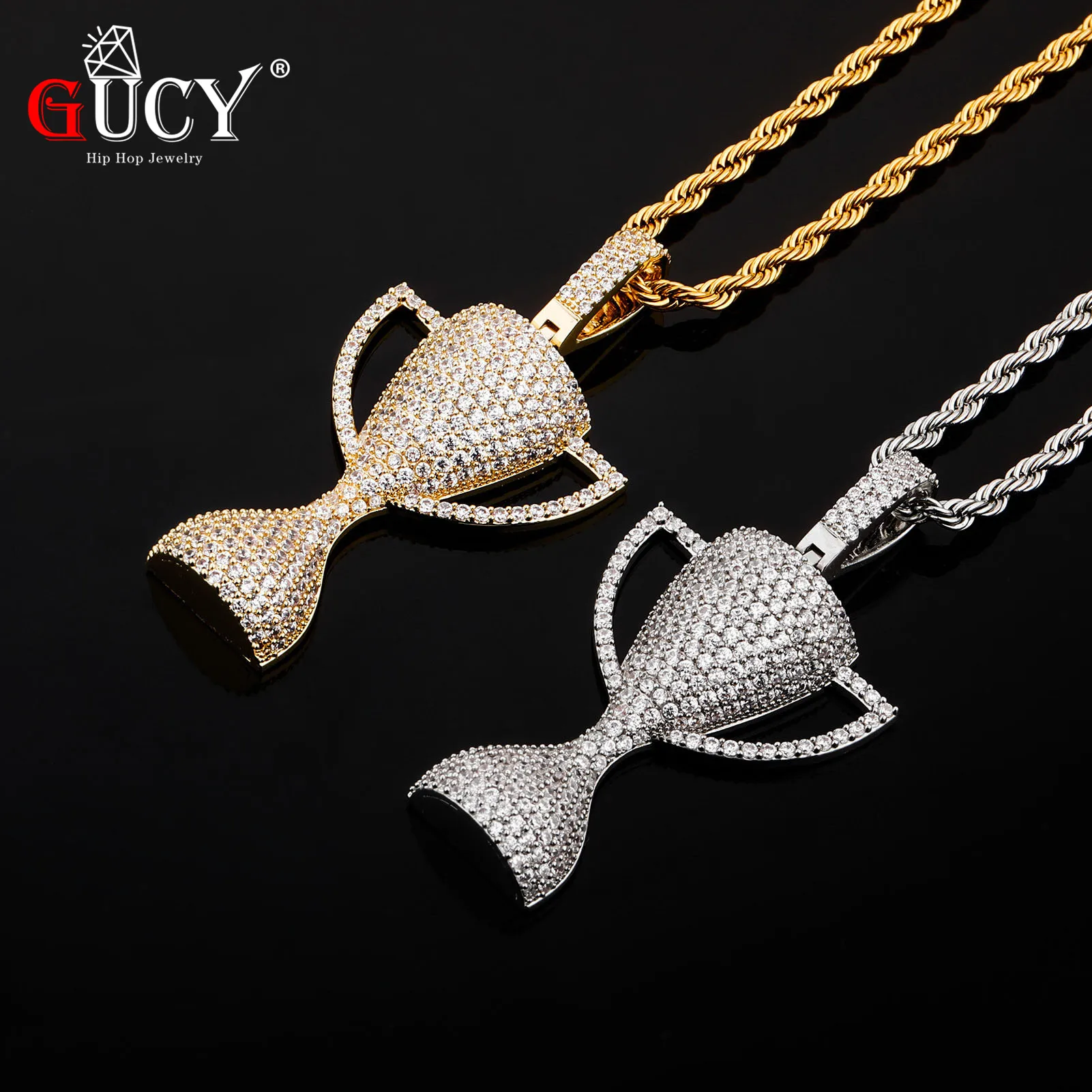 GUCY Trophy Pendant Gold Silver Color AAA Bling Zircon Men's Hip Hop Necklace Chain Rock Jewelry