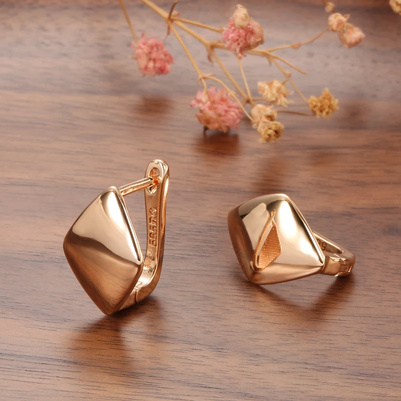 Kinel Hot Fashion Glossy Dangle Earrings 585 Rose Gold Simple Rhombus Earrings For Women High Quality Daily Fine Jewelry