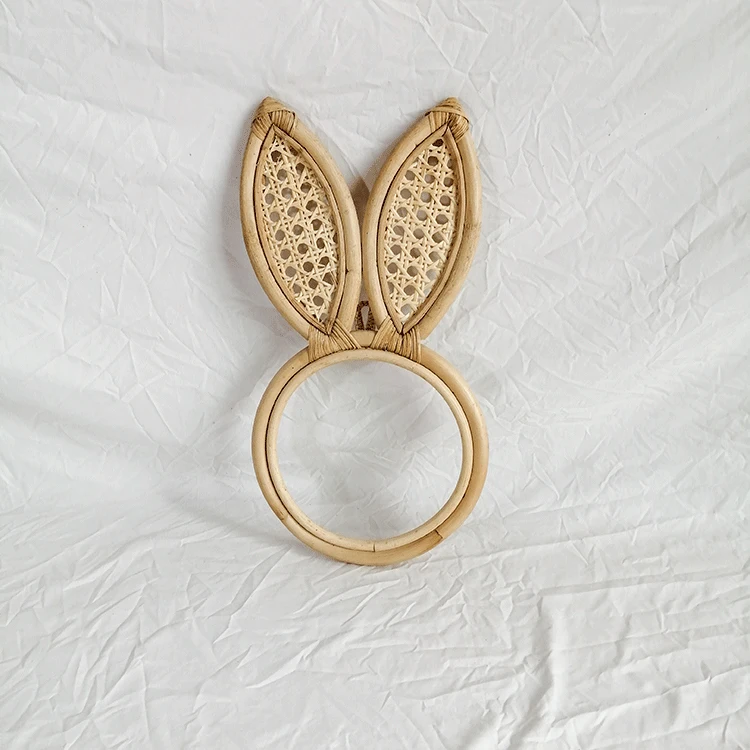 Rattan Dressing Mirror Innovative Art Deco Round Rabbit Ears Living Room Wall Hanging Mirror Kitchen Bathroom Mirror