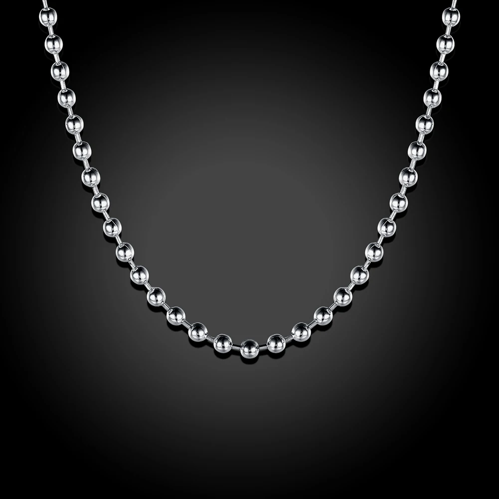 Collar de cadena de cuentas de 3mm con clavícula elegante y generosa, collares de cuentas de plata de ley 925 para regalo de mujer