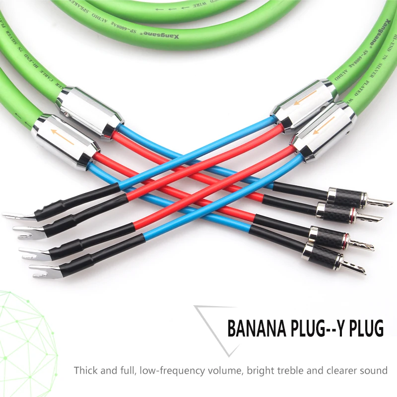 One Pair Hi-End  OCC silver-plated speaker cable amplifier speaker wire Y Spade plugs AV HIFI audio cables Banana plug