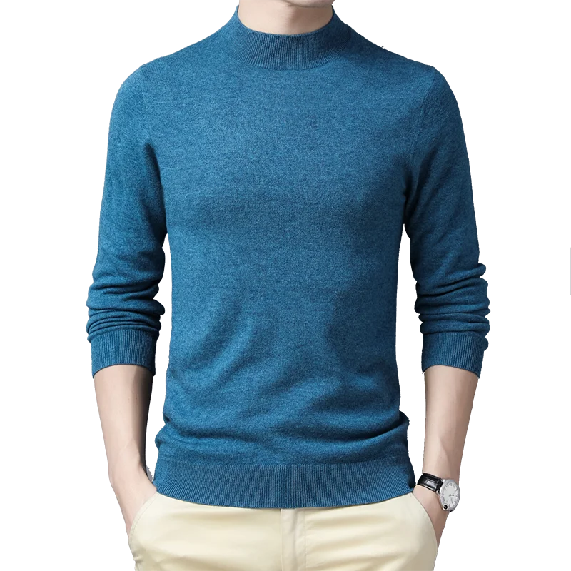 

Male Pure Wool Sweater Turtleneck Cashmere Slim Sweater Solid Color Man High Collar 100% Wool Sweater Pullovers Long Sleeved