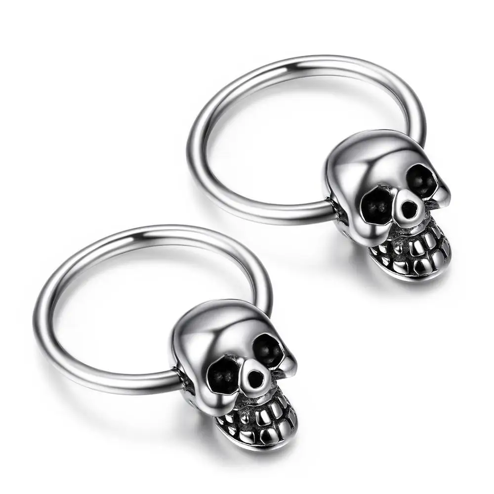 Punk Skull Stainless Steel Earrings For Men Boys Vintage Round Hoop Oorbellen Skeleton Earrings Silver Color Brincos Jewelry